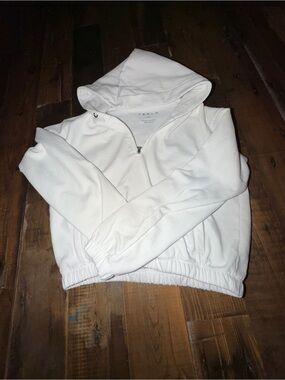 Tesla White Branded Half-Zip cropped Sweatshirt